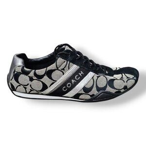 Coach Signature Jayme Black Gray Silver Metallic Suede Sneaker Shoe